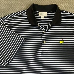 Masters Performance Golf Polo Shirt Mens Large Navy Blue White Striped Logo L